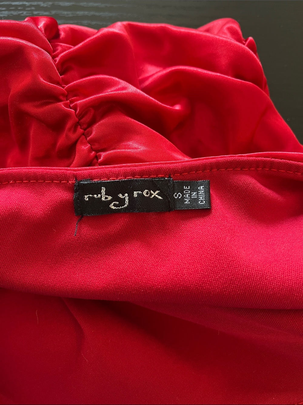 Ruby Rox Red One-Shoulder Ruffled Satin Dress - Picture 3 of 5